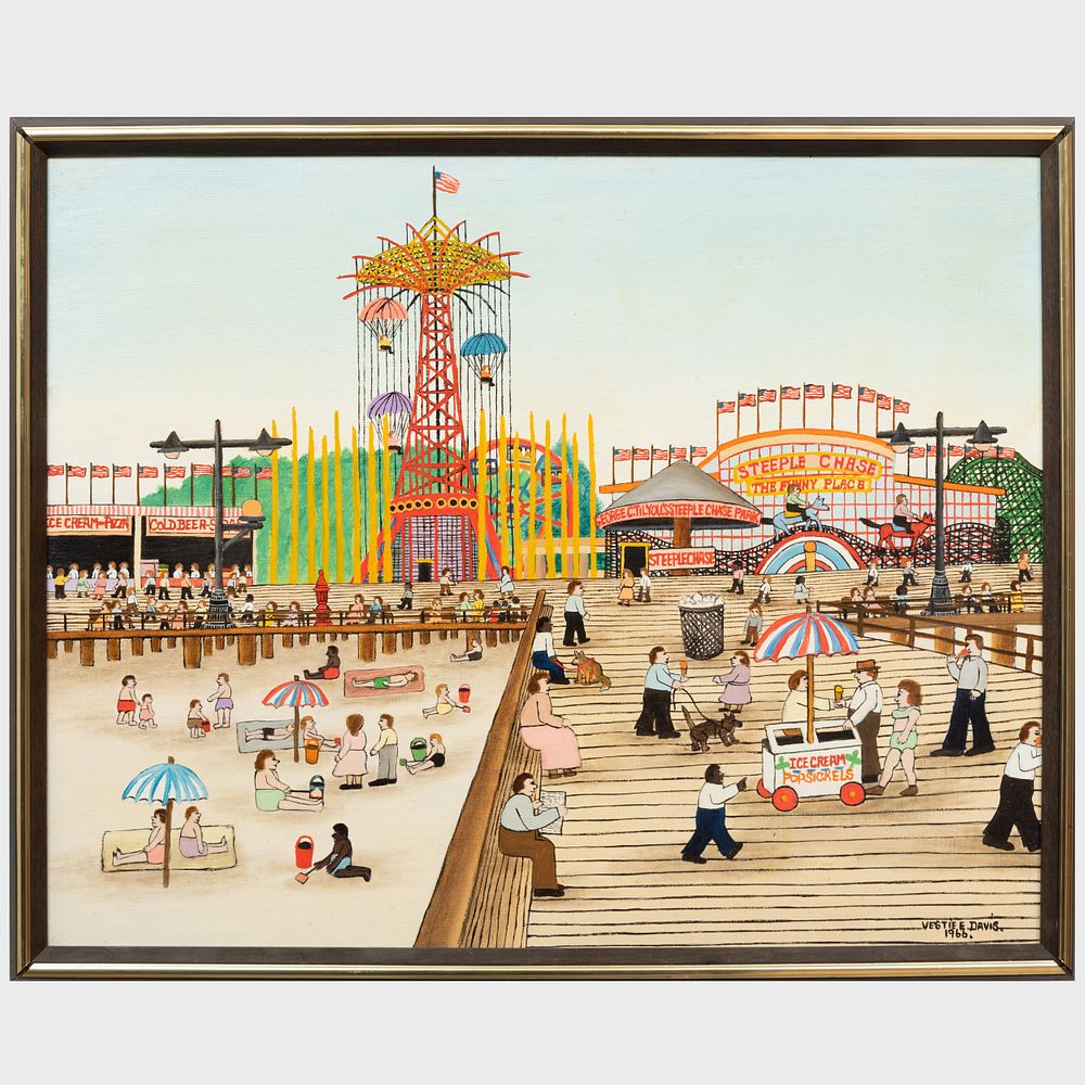 Appraisal: Vestie Davis - Coney Island Oil on canvasboard signed 'Vestie