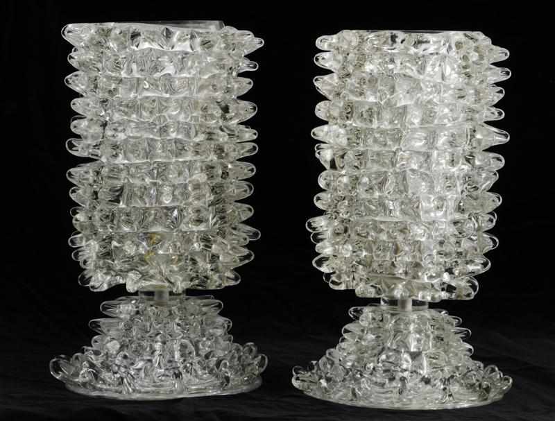 Appraisal: PAIR OF ITALIAN MURANO GLASS ''ROSTRATI'' LAMPS DESIGNED BY ERCOLE