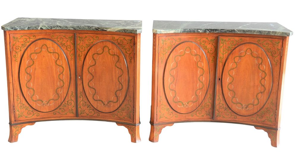 Appraisal: Pair of Marble Top Edwardian Style Two Door Cabinets with