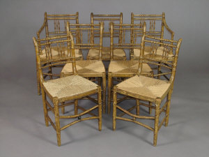 Appraisal: A set of seven faux bamboo dining chairs th century