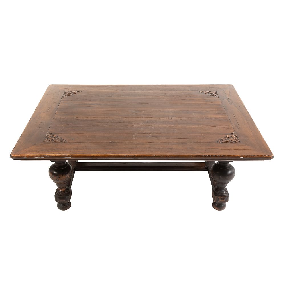 Appraisal: Jacobean Style Mixed Wood Low Table Rectangular top with carved