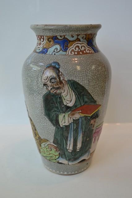 Appraisal: JAPANESE CRACKLE GLAZED VASE WITH IMMORTALS SCENE