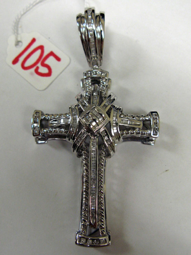 Appraisal: LARGE DIAMOND AND FOURTEEN KARAT WHITE GOLD PENDANT CROSS the