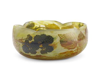 Appraisal: DAUM NANCY CIRCULAR BOWL CIRCA cameo glass the mottled green