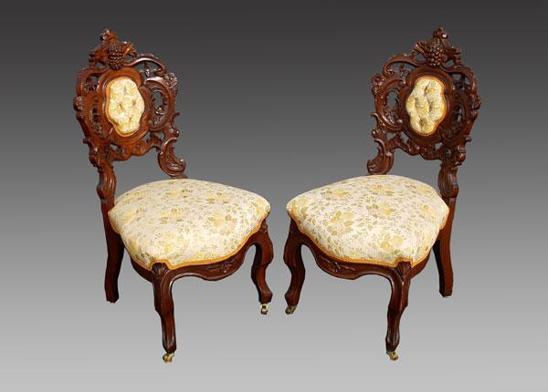 Appraisal: PAIR VICTORIAN ROCOCO CARVED PARLOR CHAIRS ''h x ''w x