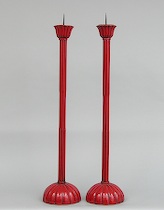 Appraisal: Pair of Lacquered Torchieres ca Red lacquered table torchieres fluted