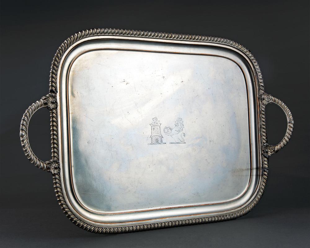 Appraisal: Georgian Sheffield Plate Tea Tray early th c gadroon border