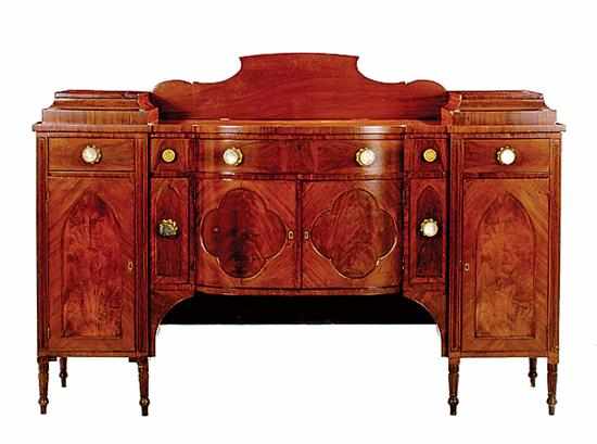 Appraisal: Baltimore Federal mahogany sideboard circa shaped backsplash flanked by coffered