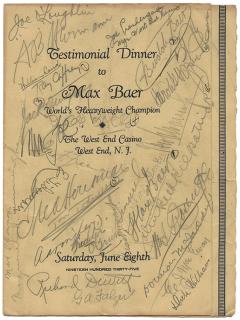 Appraisal: Sport Boxing Testimonial Dinner to Max Baer Program Signed by