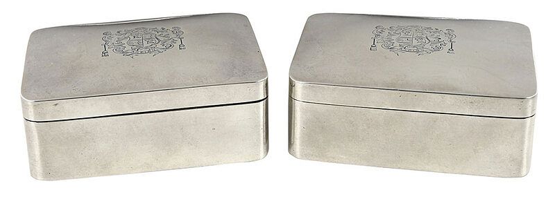 Appraisal: Pair of George III English Silver Lidded Boxes London rectangular