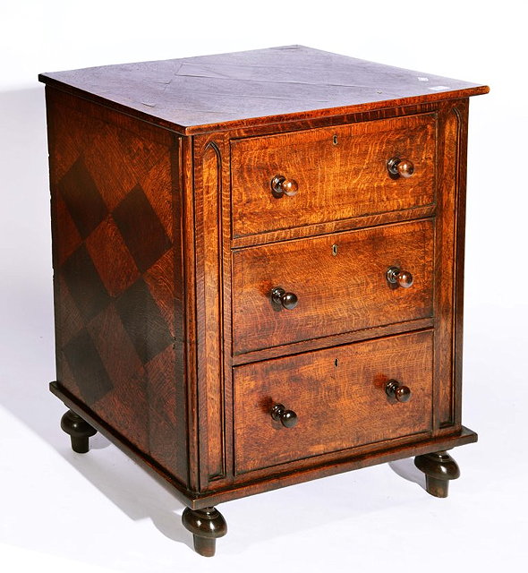 Appraisal: A VICTORIAN OAK PARQUETRY DECORATED CHEST OF DRAWERS with parquetry