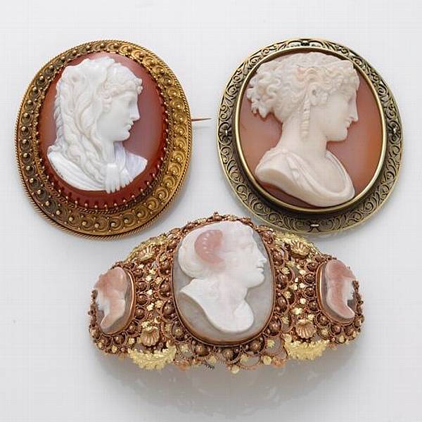 Appraisal: A group of Victorian hardstone cameo and k gold jewelry