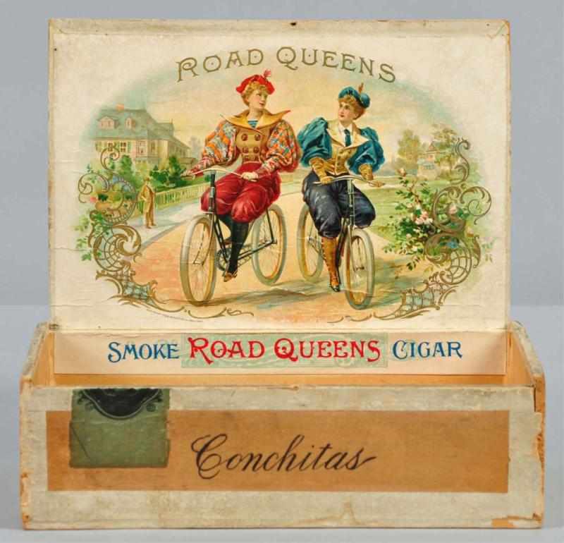 Appraisal: Road Queens Cigar Box Description Rare Great bicycle related box