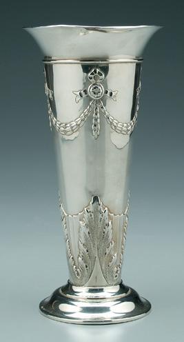 Appraisal: Sterling silver trumpet form vase swag and acanthus decoration no