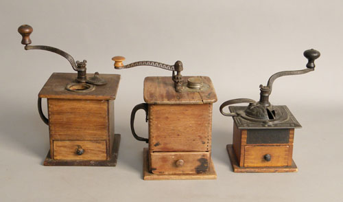 Appraisal: Three coffee grinders th c