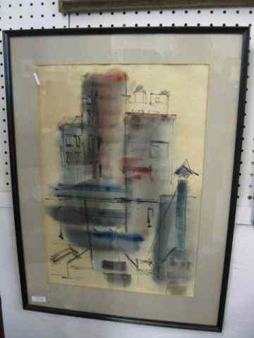 Appraisal: Abstract Cityscape Pen Watercolor signed Natalie '' x ''