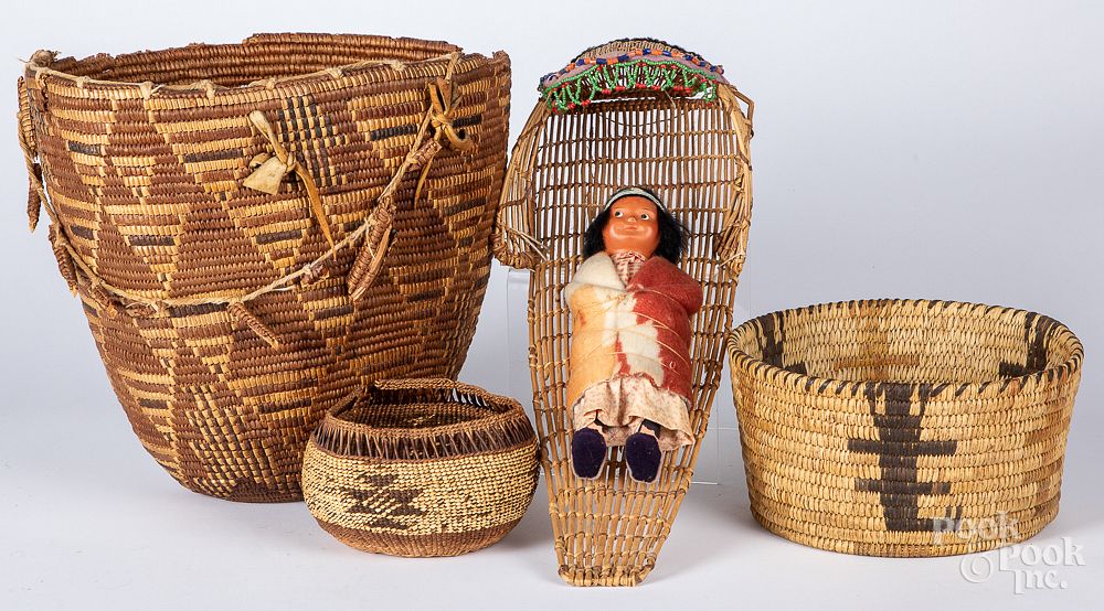 Appraisal: Four Native American Indian basketry Four Native American Indian basketry