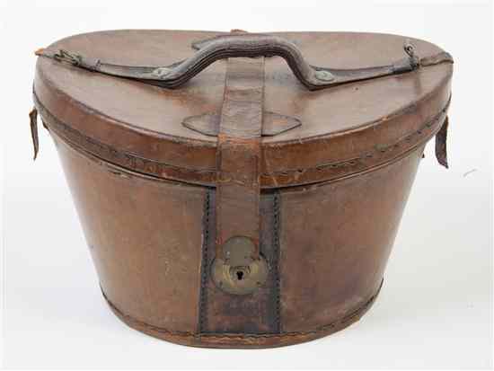 Appraisal: A Victorian Leather Hat Box of tapering oval form with