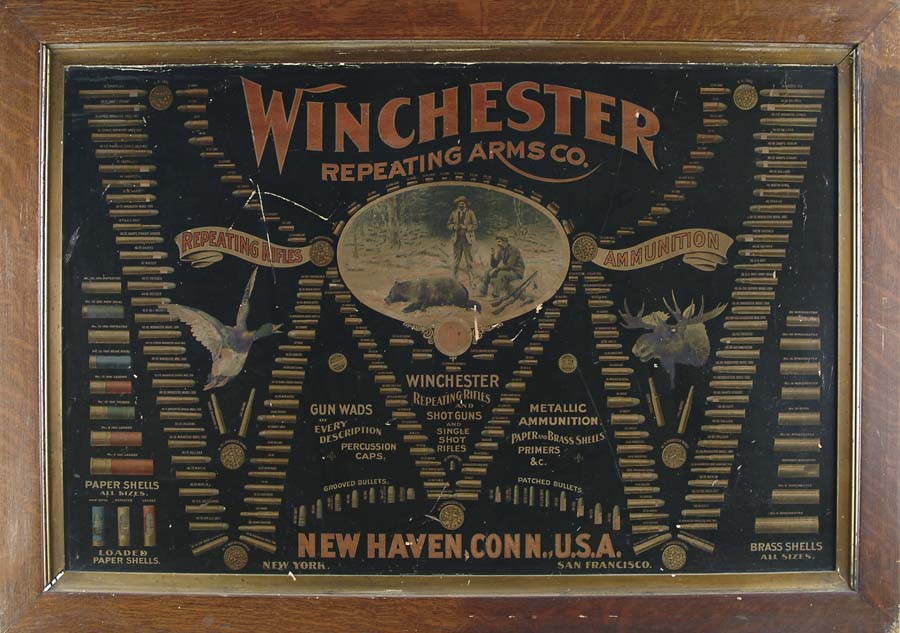 Appraisal: WINCHESTER DBL W CARTRIDGE BOARD LITHO In its orig oak