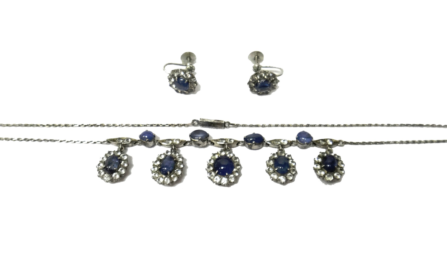 Appraisal: A cabochon sapphire and colourless sapphire set necklace Ceylonese circa