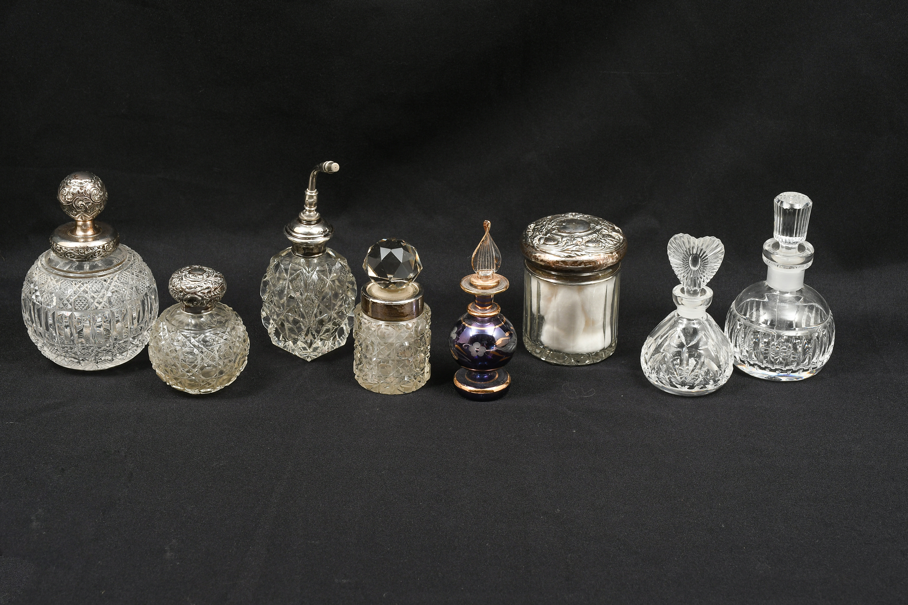 Appraisal: PC SCENT BOTTLES COLLECTION Comprising - Silver overlayed Cranberry glass