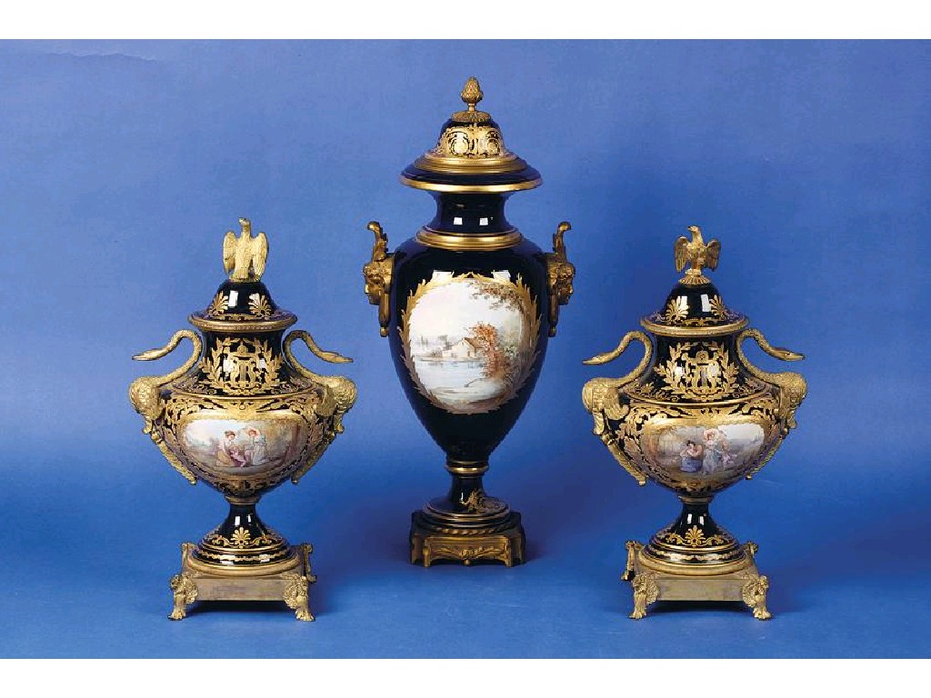 Appraisal: A PAIR OF TH CENTURY SEVRES STYLE PORCELAIN AND ORMOLU