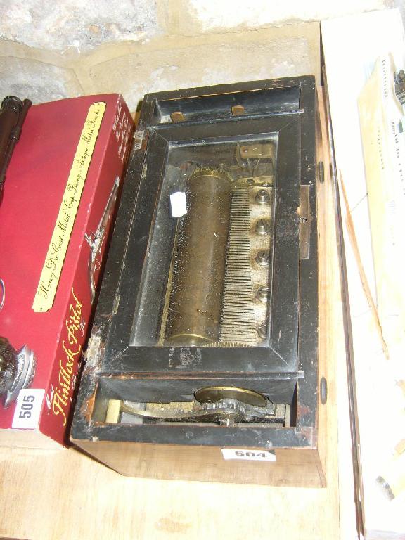 Appraisal: A th century musical box lacks cover enclosing a cylinder