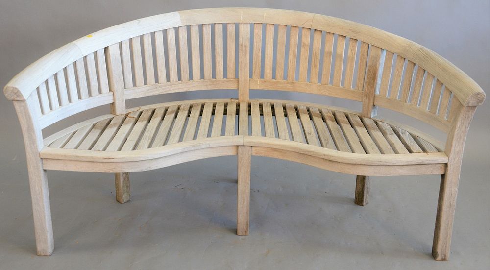 Appraisal: Outdoor teak curved bench lg Outdoor teak curved bench lg