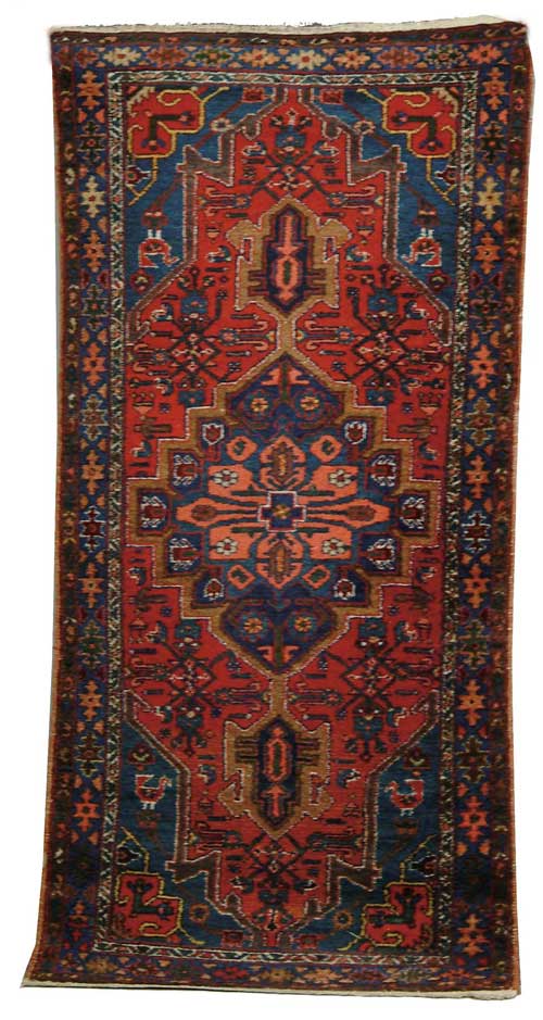 Appraisal: SEMI-ANTIQUE PERSIAN HAMADAN SCATTER RUG Center medallion on a red