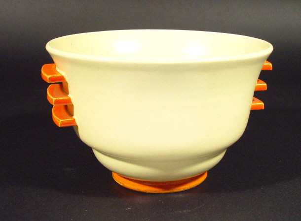 Appraisal: Poole Pottery Art Deco Planeware bowl with orange glazed handles