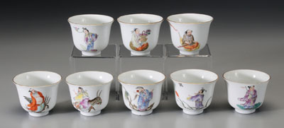 Appraisal: Set of eight Chinese wine cups enameled figures of The