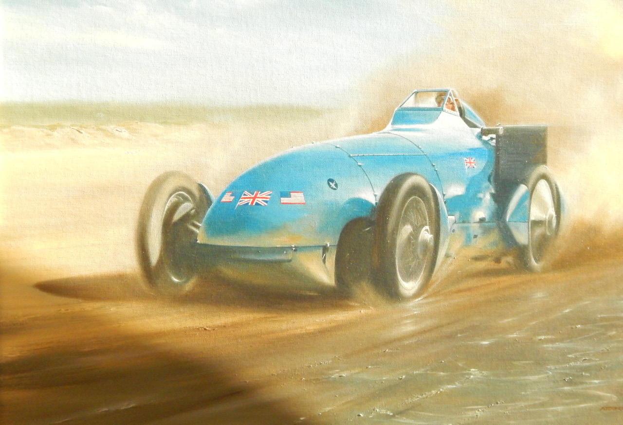 Appraisal: John Pittaway Malcolm Campbell's Bluebird Daytona Beach oil on board