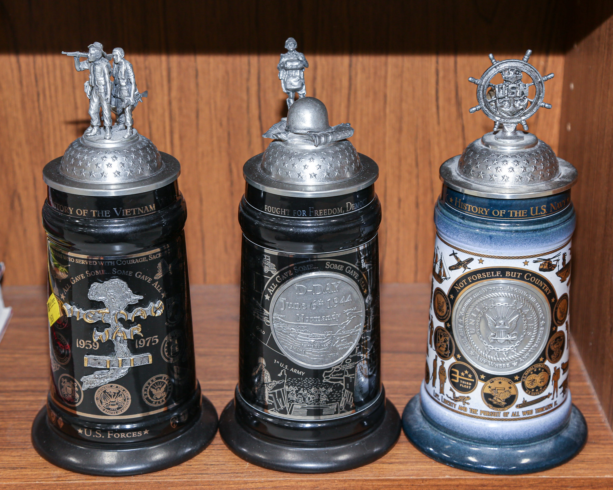 Appraisal: THREE LIMITED EDITION BEER STEINS One United States Navy one