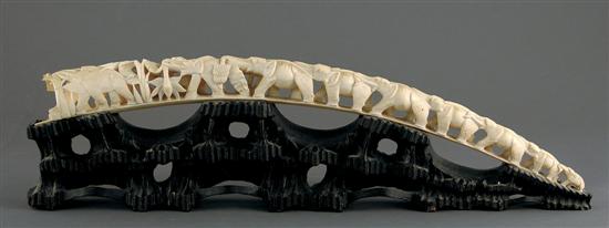 Appraisal: Oriental carved ivory tusk pierce-carved whole tusk of ten elephants