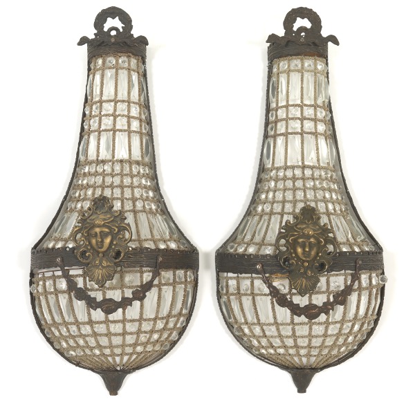 Appraisal: PAIR OF CRYSTAL PRISM WALL SCONCES x Crystal prism and