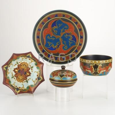 Appraisal: ZUID-HOLLAND GOUDA ARNHEM Four pieces Purdah bowl and lidded box