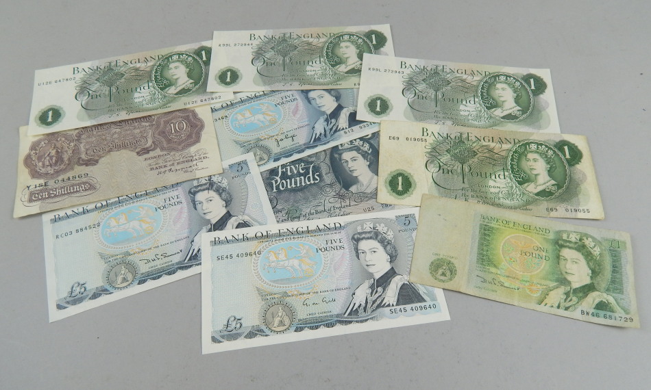 Appraisal: Various British bank notes to include a five pound note