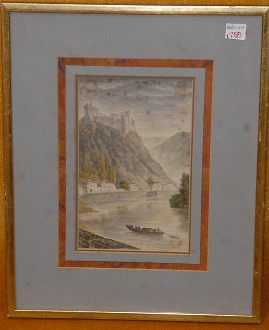 Appraisal: ENGLISH TH C SCHOOL Watercolor Rhine River Scene Unsigned and