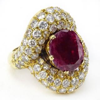 Appraisal: Vintage Large Oval Cut Burma Ruby Approx Carat Round Brilliant