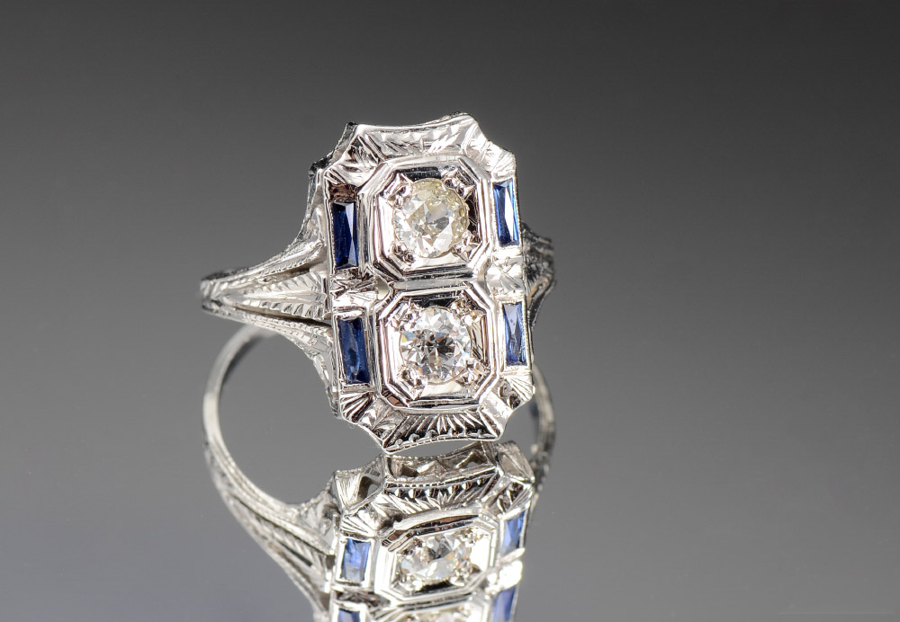 Appraisal: K ART DECO DIAMOND RING K white gold filigree ring