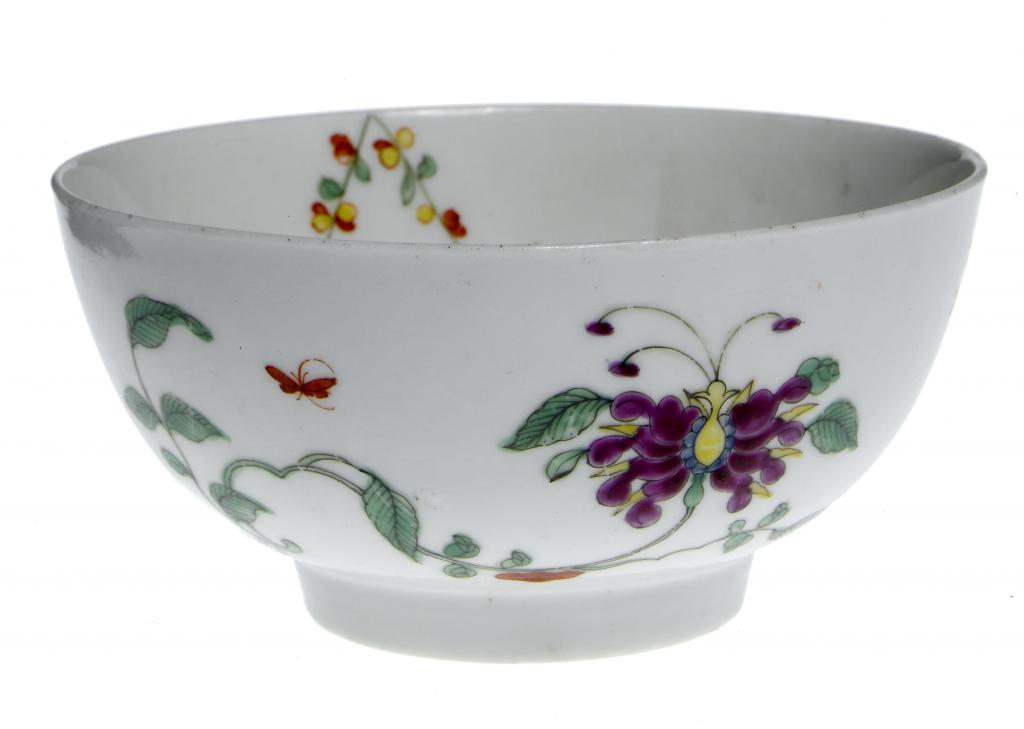 Appraisal: A FIRST PERIOD WORCESTER BOWL enamelled with the Honeysuckle pattern