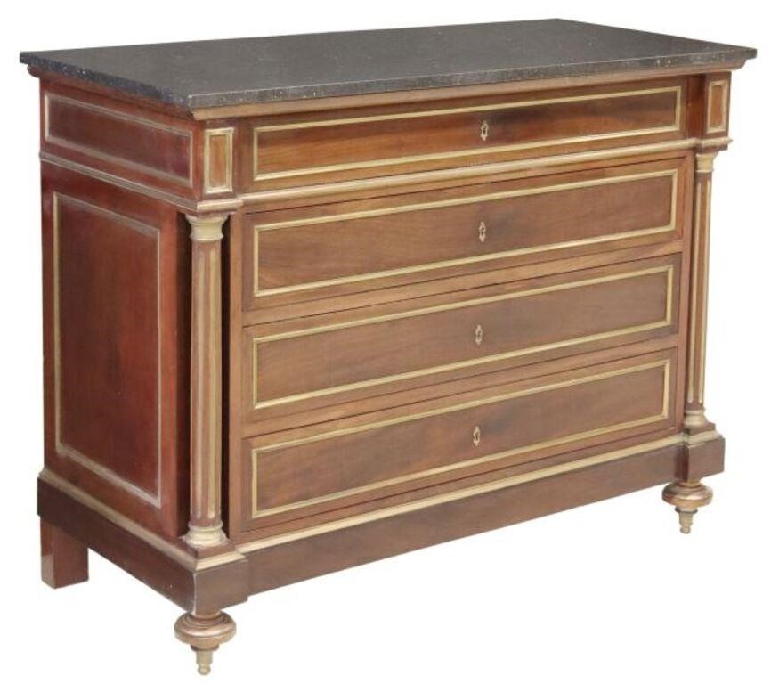 Appraisal: FRENCH LOUIS XVI STYLE MARBLE-TOP MAHOGANY COMMODEFrench Louis XVI style