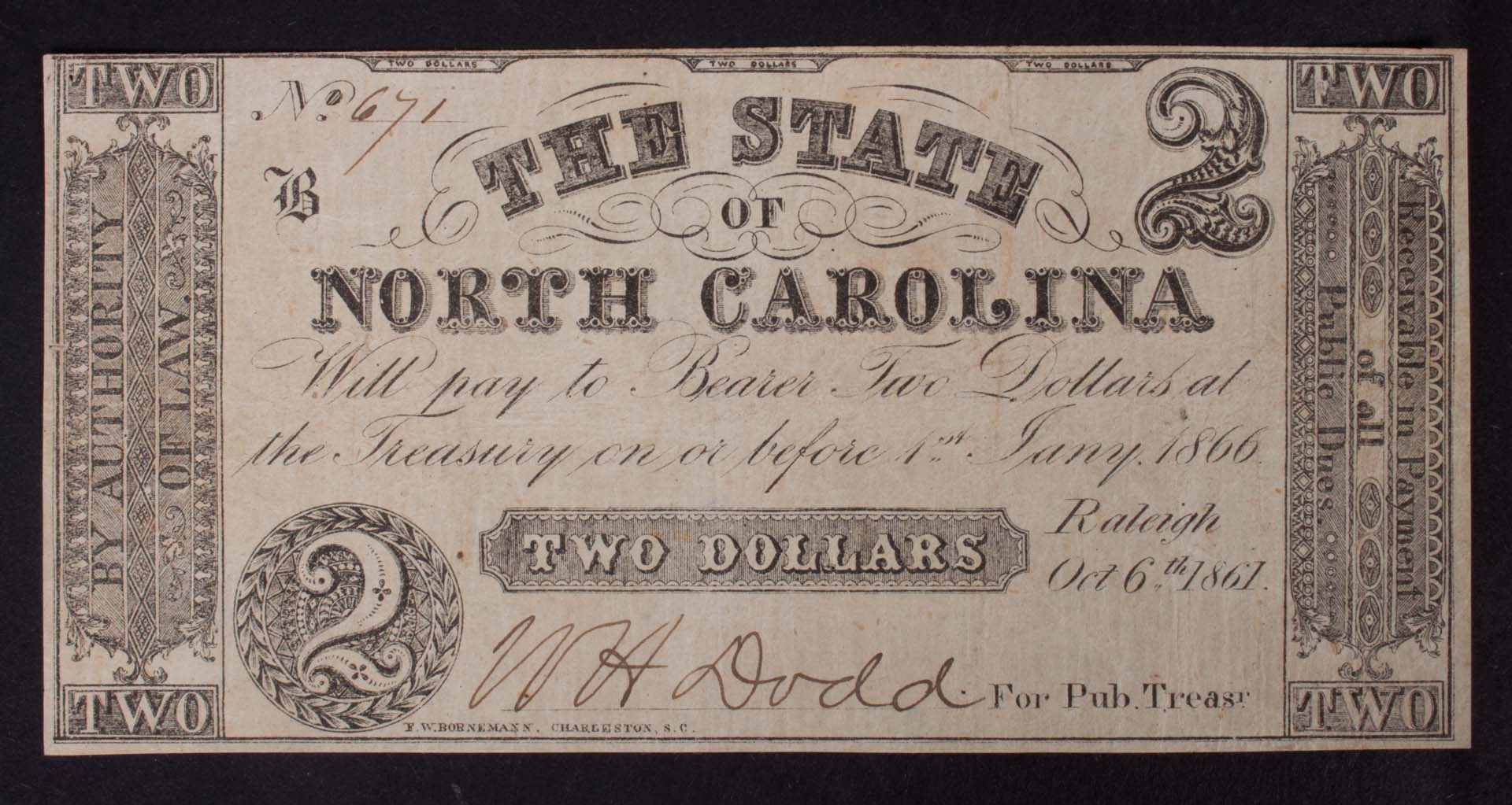 Appraisal: Four pieces of North Carolina currency -' comprising issued Oct