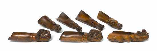 Appraisal: A Group of Seven Chinese Carved Wood Scoops each having