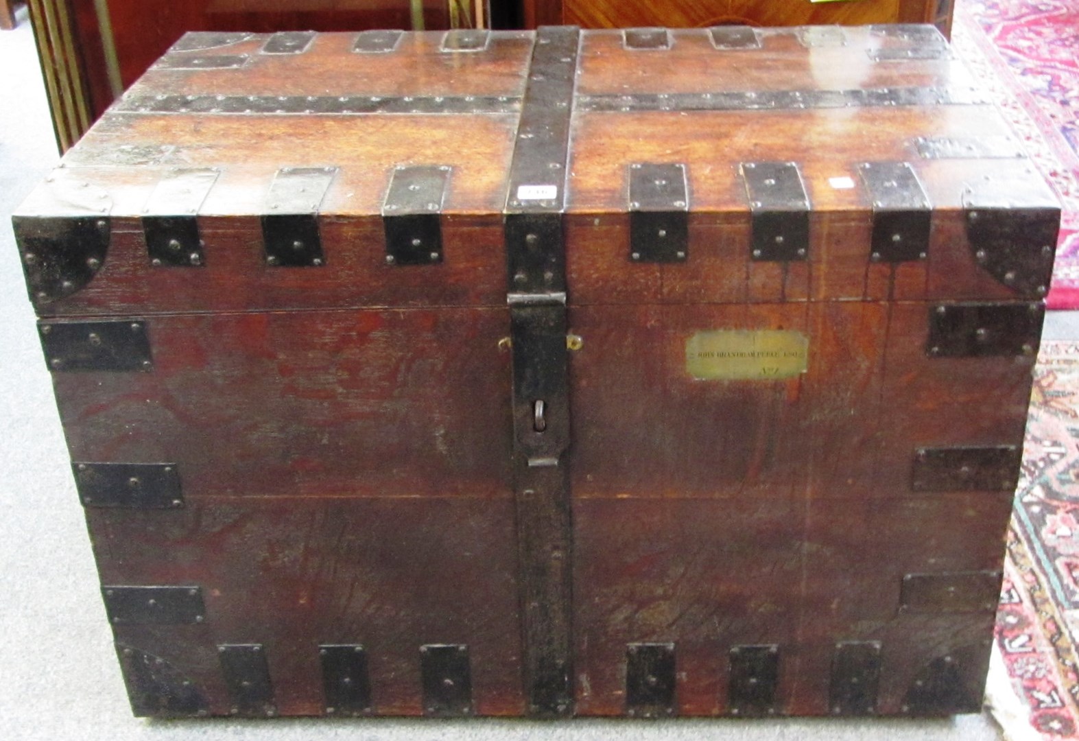 Appraisal: A th century iron bound oak silver chest cm wide