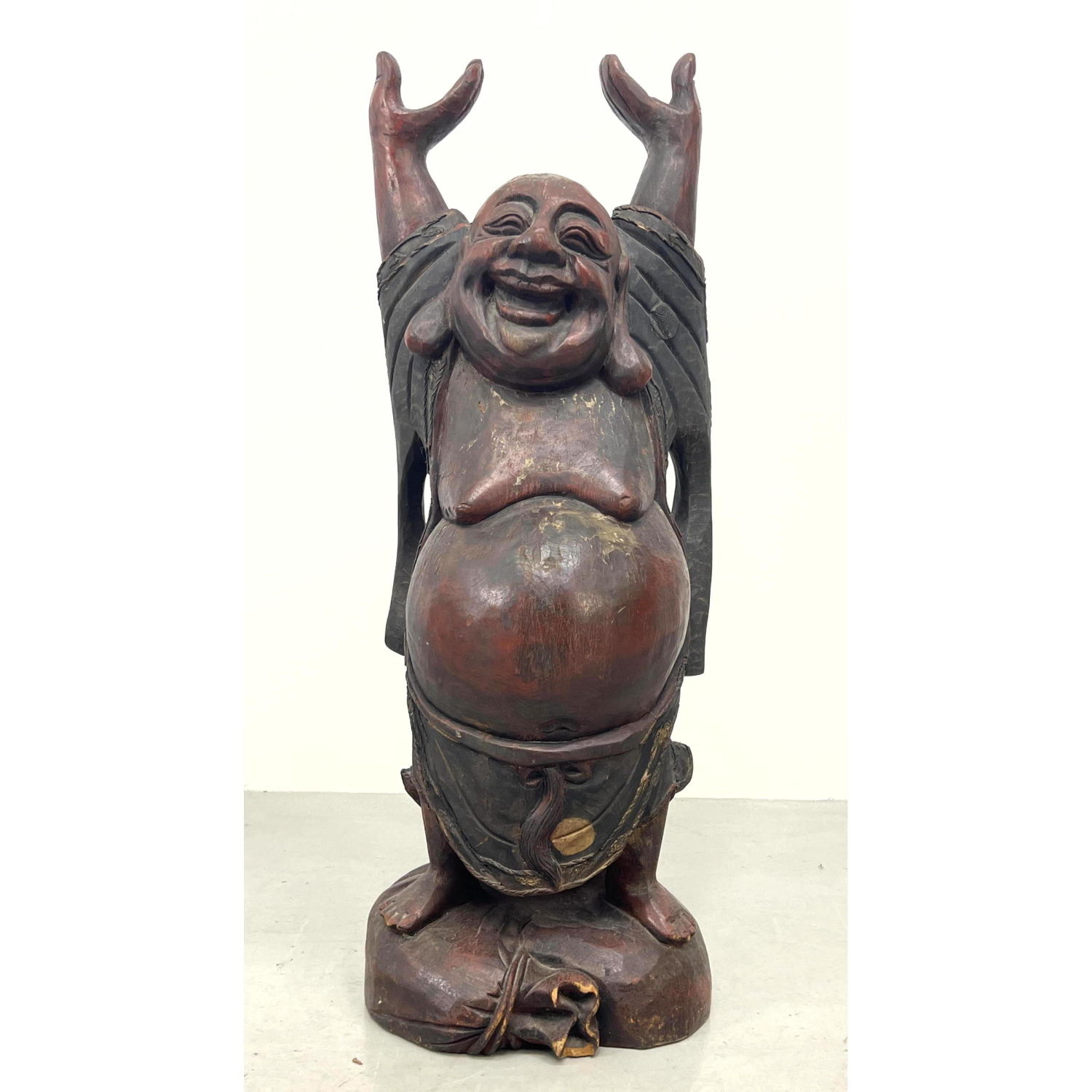 Appraisal: Large Carved Wood Buddha Jolly Hotei Figure Sculpture Painted wood