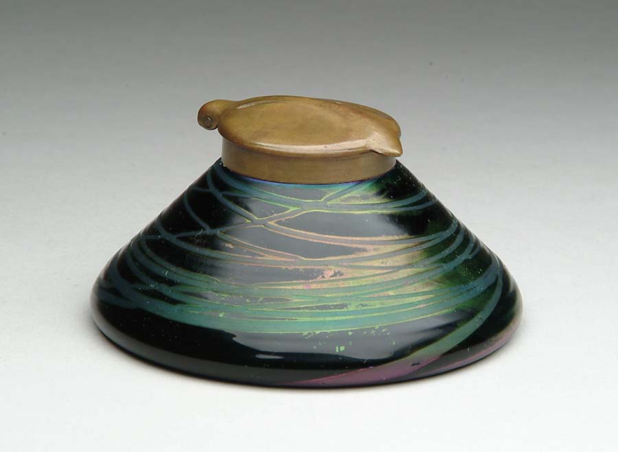 Appraisal: PALME-KONIG INKWELL Wonderful blown glass inkwell has deep purple iridescent