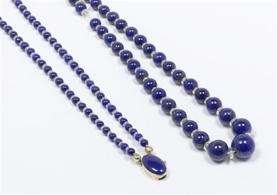 Appraisal: LAPIS-LAZULI AND ROCK CRYSTAL NECKLACE WITH BRACELET ca Clasps in