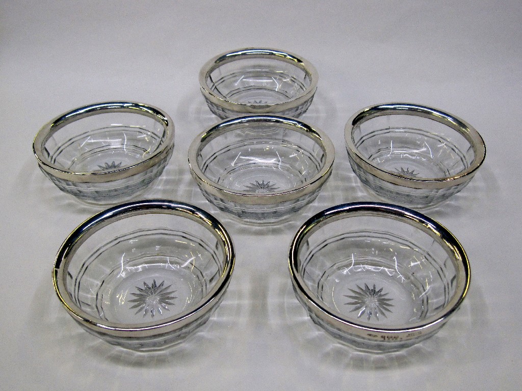 Appraisal: Set of six silver rimmed glass bon bon dishes Birmingham