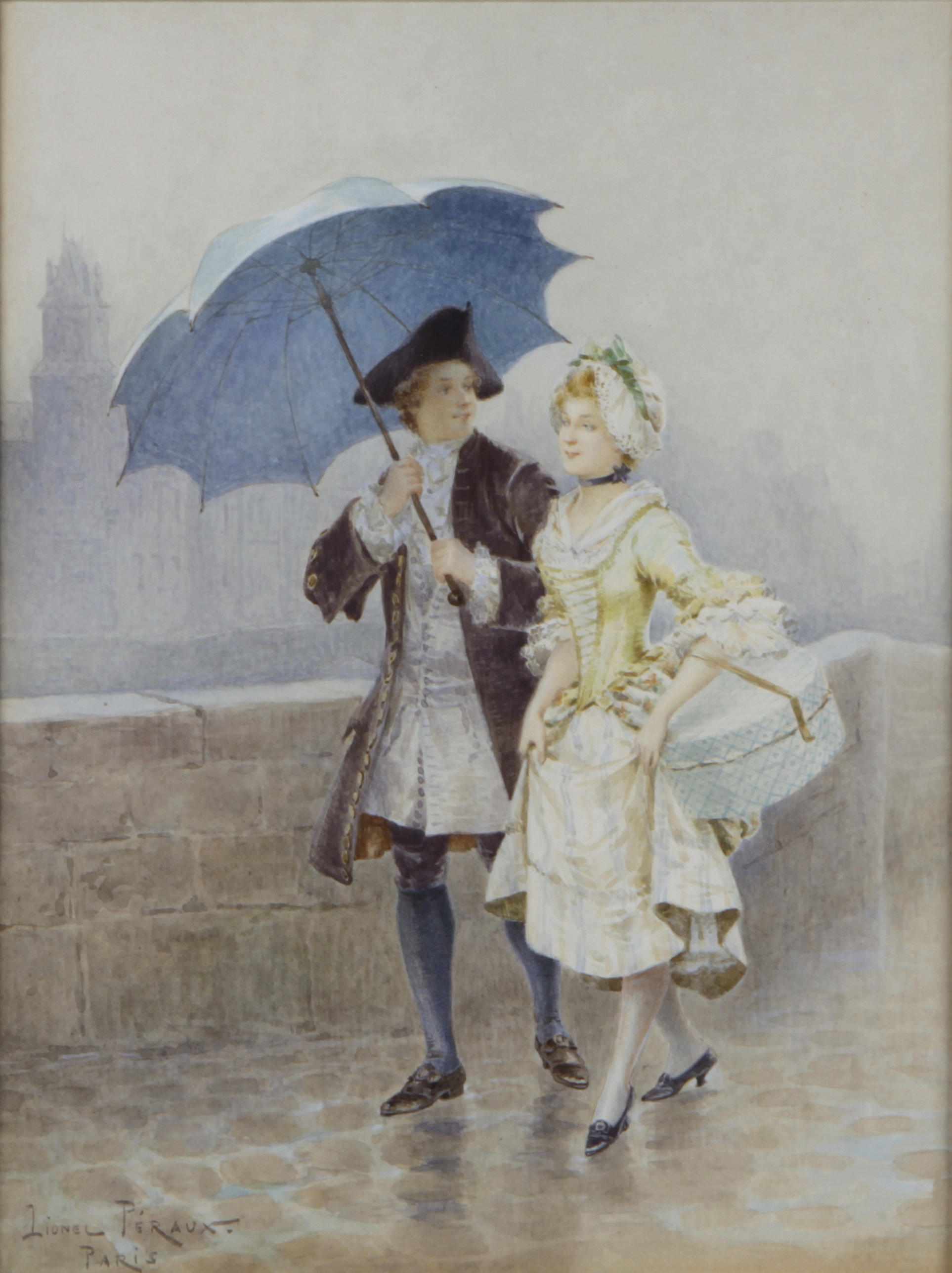 Appraisal: Lionel Peraux French born A walk in the rain signed